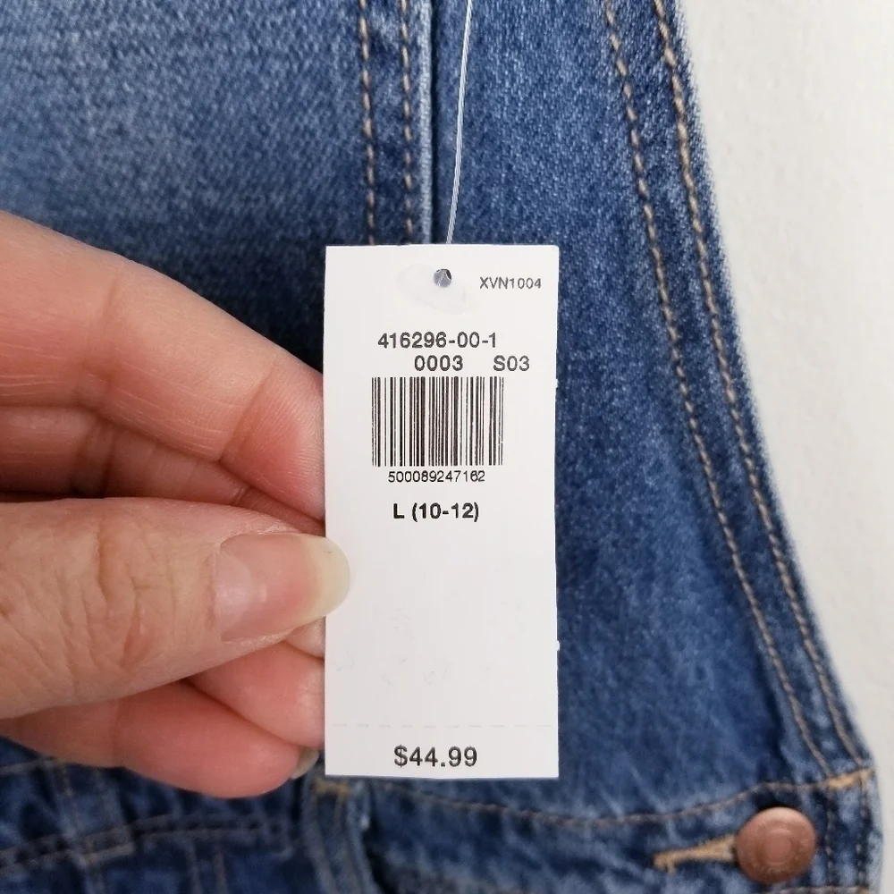 Old Navy #416296 Slouchy Straight Ripped Jean Overalls for Girls NWT L(10-12)